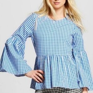 Who What Wear blue and white checkered shirt top blouse
